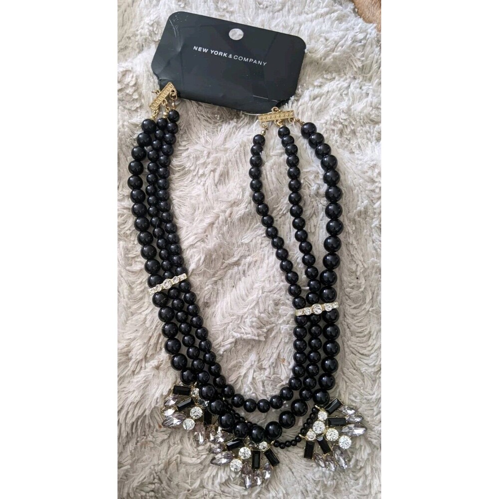 New York and Company Black 3 Srtand Beaded Necklace